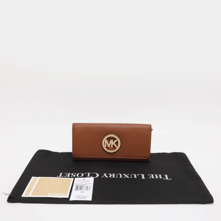Pre Owned Michael Kors Fulton Brown Leather Flap Continental Wallet