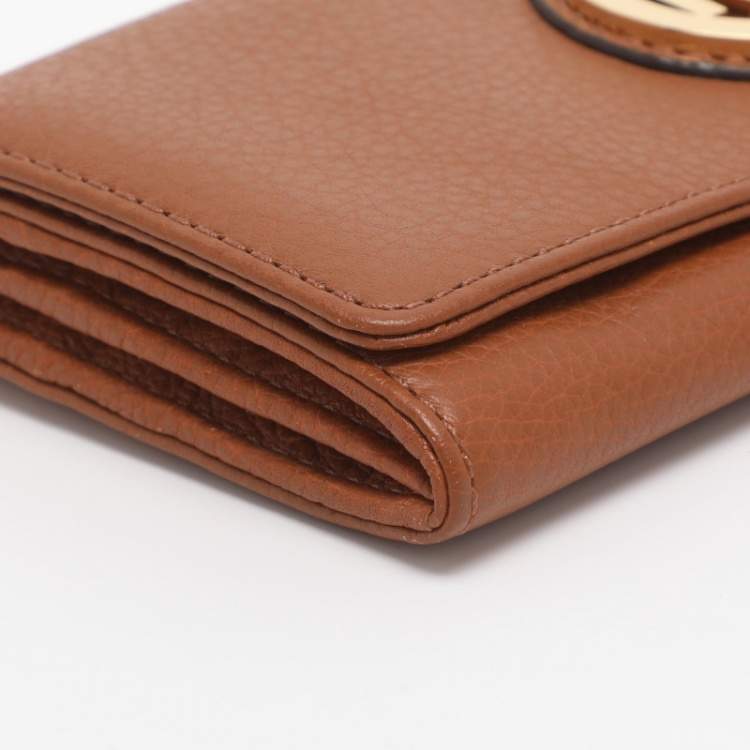 Pre Owned Michael Kors Fulton Brown Leather Flap Continental Wallet