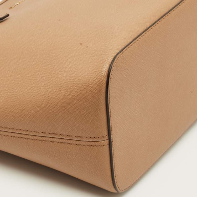 Pre Owned Michael Kors Jet Set Zip Large Tan Leather Tote