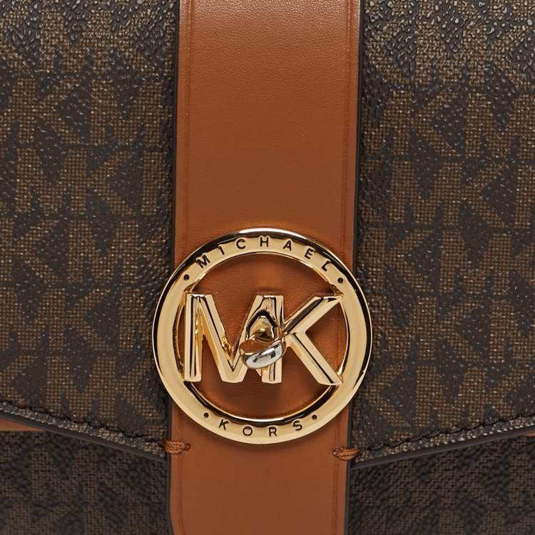 Pre Owned Michael Kors Greenwich Medium Signature Brown Coated Canvas and Leather Top Handle Bag