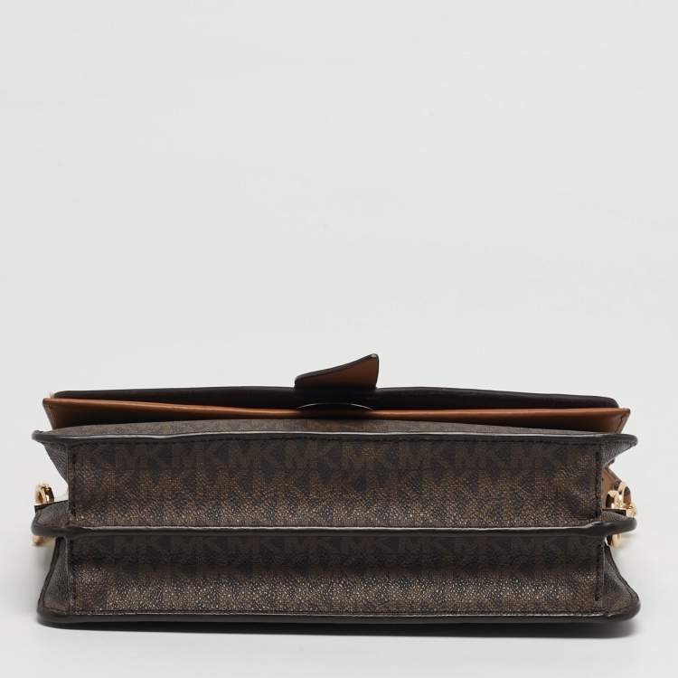 Pre Owned Michael Kors Greenwich Medium Signature Brown Coated Canvas and Leather Top Handle Bag