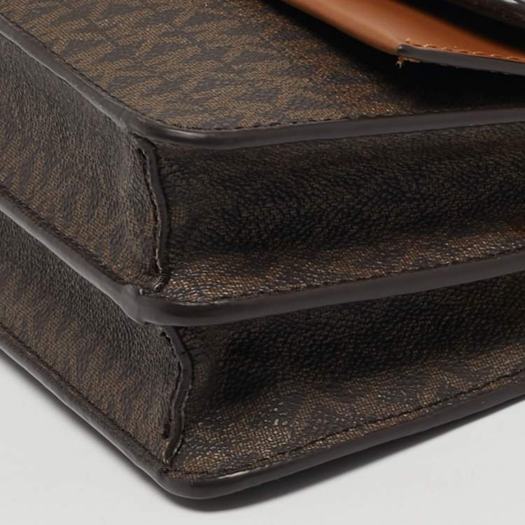 Pre Owned Michael Kors Greenwich Medium Signature Brown Coated Canvas and Leather Top Handle Bag