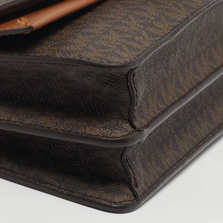 Pre Owned Michael Kors Greenwich Medium Signature Brown Coated Canvas and Leather Top Handle Bag