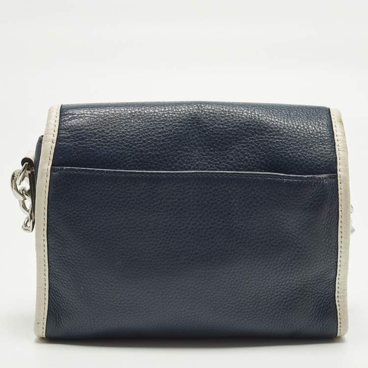 Pre Owned Michael Kors Margo Navy Blue/White Leather Crossbody Bag