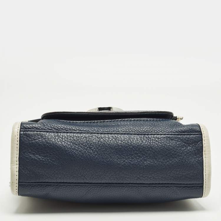 Pre Owned Michael Kors Margo Navy Blue/White Leather Crossbody Bag