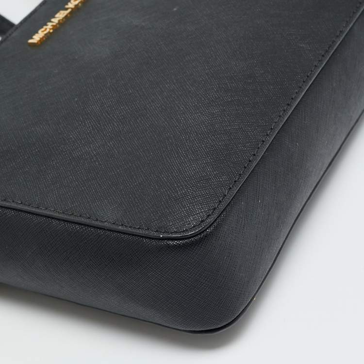 Pre Owned Michael Kors Jet Set Black Saffiano Leather Crossbody Bag