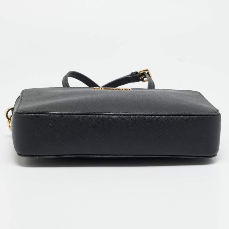 Pre Owned Michael Kors Jet Set Black Saffiano Leather Crossbody Bag
