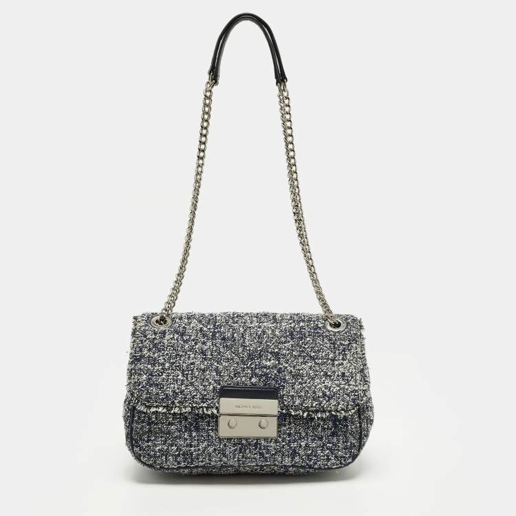 Pre Owned Michael Kors Sloan Navy Blue Quilted Tweed Shoulder Bag