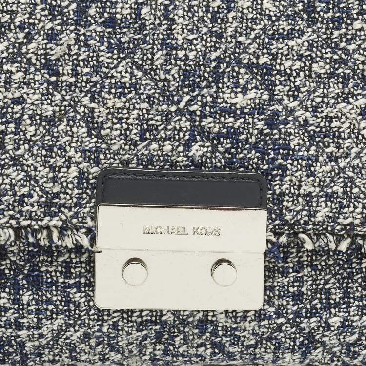 Pre Owned Michael Kors Sloan Navy Blue Quilted Tweed Shoulder Bag