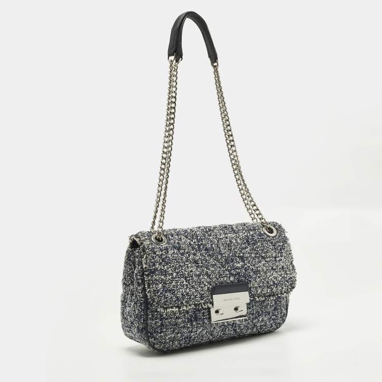Pre Owned Michael Kors Sloan Navy Blue Quilted Tweed Shoulder Bag