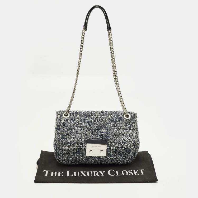 Pre Owned Michael Kors Sloan Navy Blue Quilted Tweed Shoulder Bag