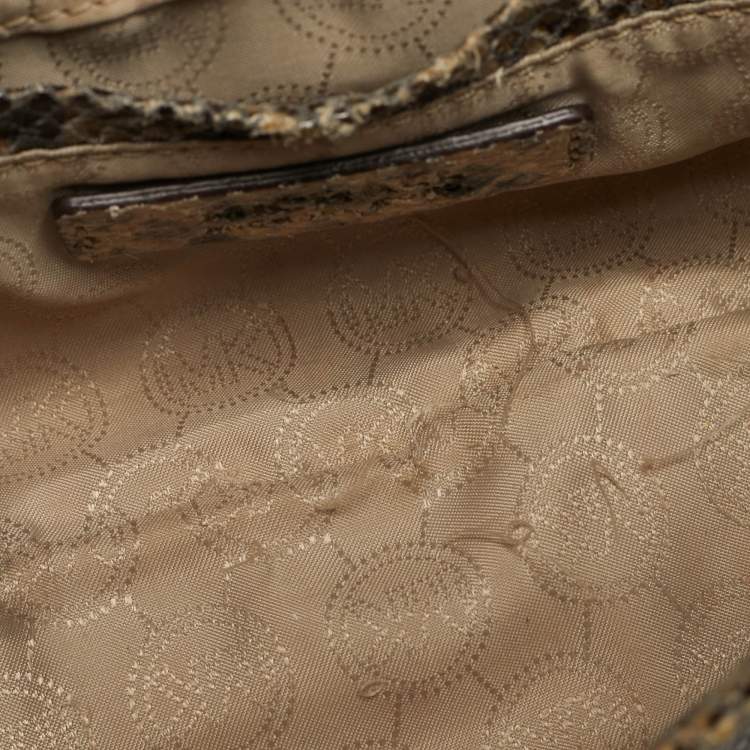 مملوكة مسبقًا Michael Kors Logo Flap Light Green Python Embossed Leather Chain Clutch