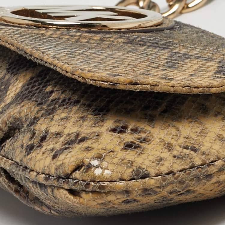 مملوكة مسبقًا Michael Kors Logo Flap Light Green Python Embossed Leather Chain Clutch