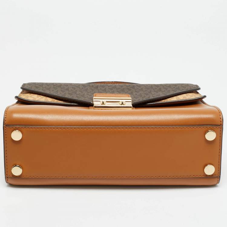 مملوكة مسبقًا Michael Kors Sloan Flap Brown Signature Coated Canvas and Leather Top Handle Bag