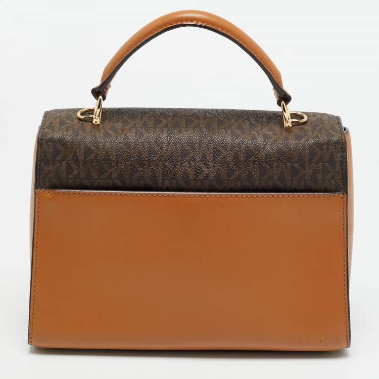 مملوكة مسبقًا Michael Kors Sloan Flap Brown Signature Coated Canvas and Leather Top Handle Bag