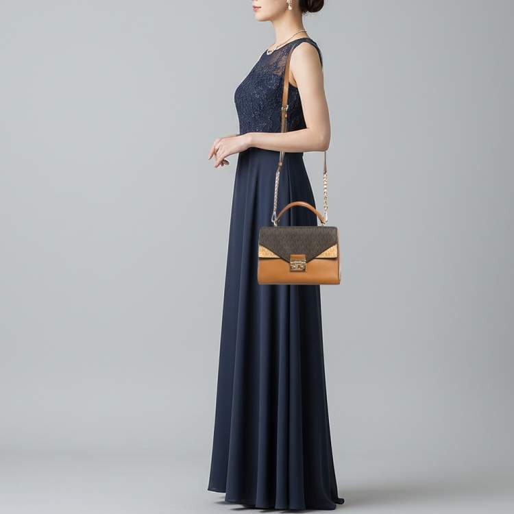 مملوكة مسبقًا Michael Kors Sloan Flap Brown Signature Coated Canvas and Leather Top Handle Bag