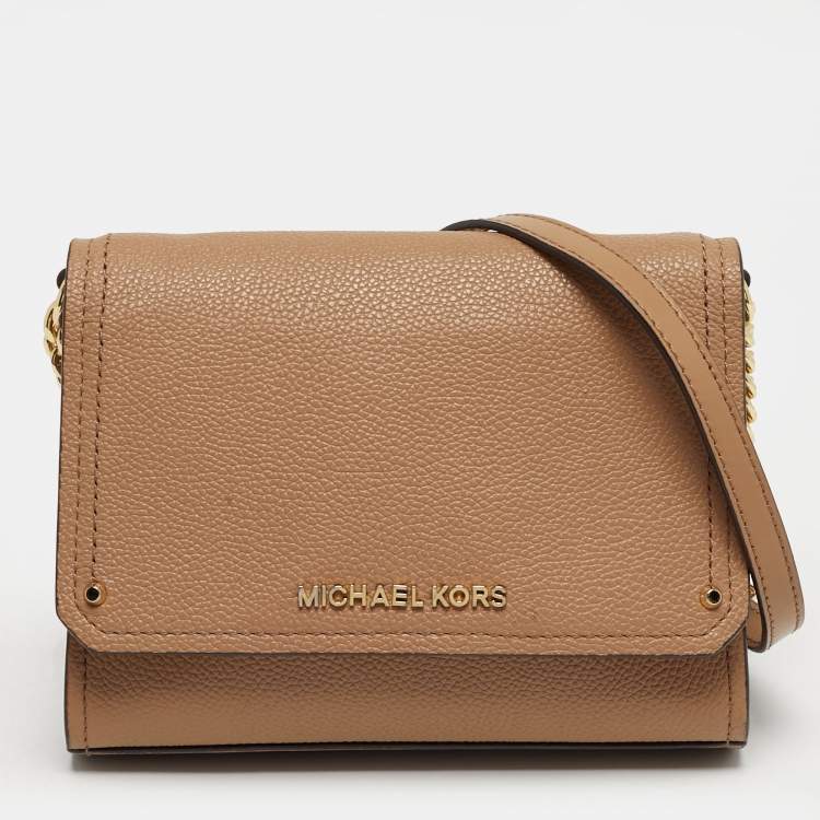 مملوكة مسبقًا Michael Kors Hayes Small Brown Leather Chain Clutch