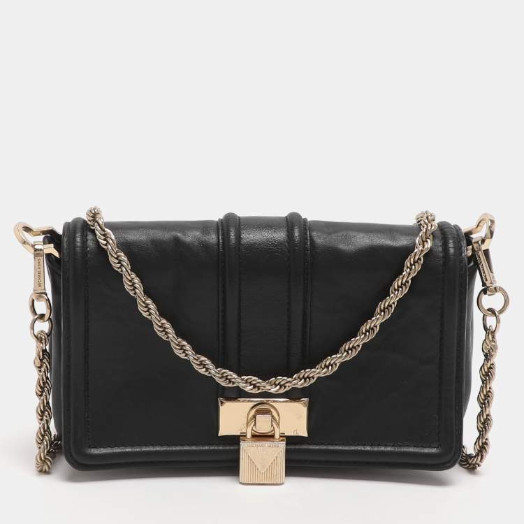 Pre Owned Michael Kors Padlock Black Leather Chain Shoulder Bag