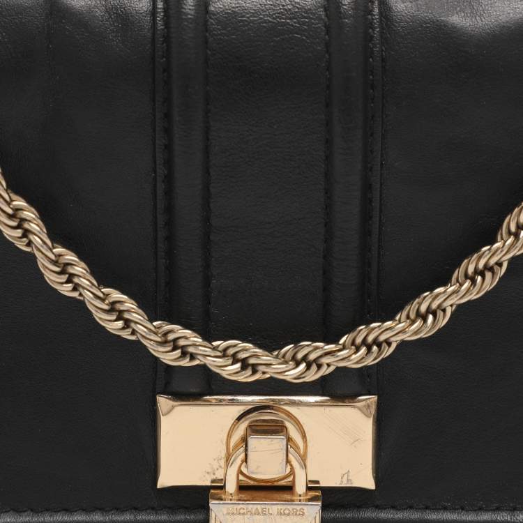 Pre Owned Michael Kors Padlock Black Leather Chain Shoulder Bag