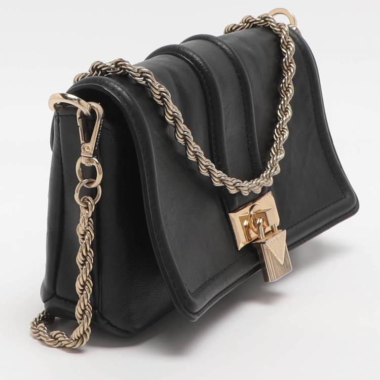 Pre Owned Michael Kors Padlock Black Leather Chain Shoulder Bag