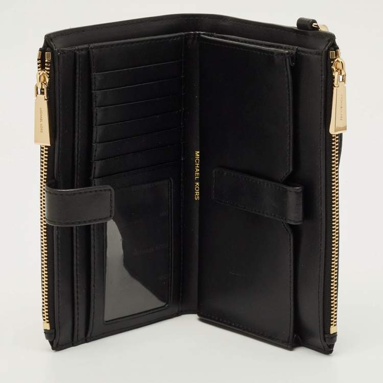 Pre Owned Michael Kors Adele Studded Black Leather Phone Wristlet Wallet