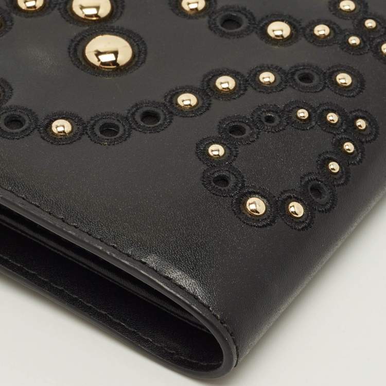 Pre Owned Michael Kors Adele Studded Black Leather Phone Wristlet Wallet