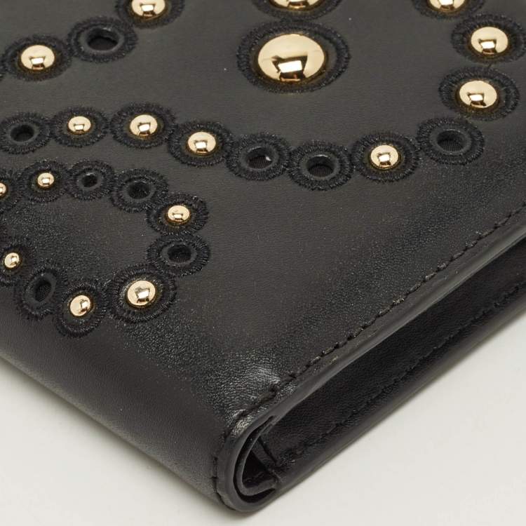 Pre Owned Michael Kors Adele Studded Black Leather Phone Wristlet Wallet