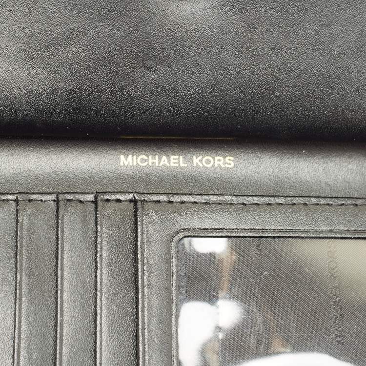 Pre Owned Michael Kors Adele Studded Black Leather Phone Wristlet Wallet