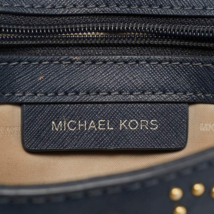 Pre Owned Michael Kors Studded Ava Extra Small Navy Blue Leather Top Handle Bag