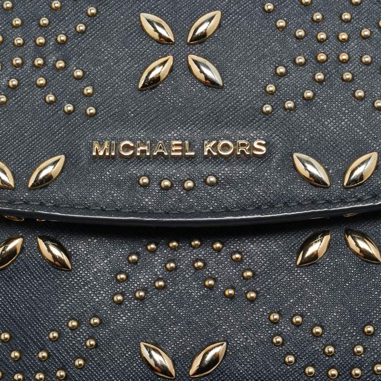 Pre Owned Michael Kors Studded Ava Extra Small Navy Blue Leather Top Handle Bag