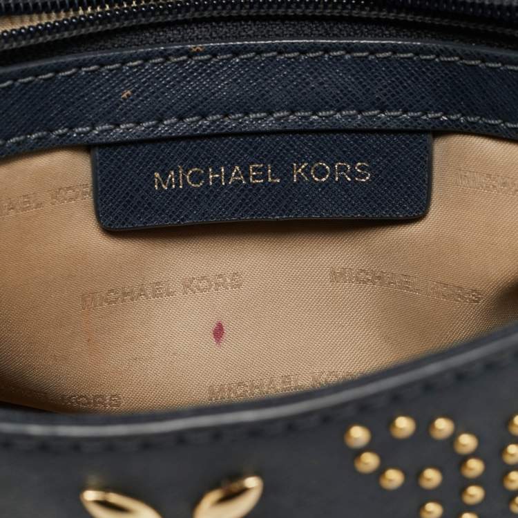 Pre Owned Michael Kors Studded Ava Extra Small Navy Blue Leather Top Handle Bag
