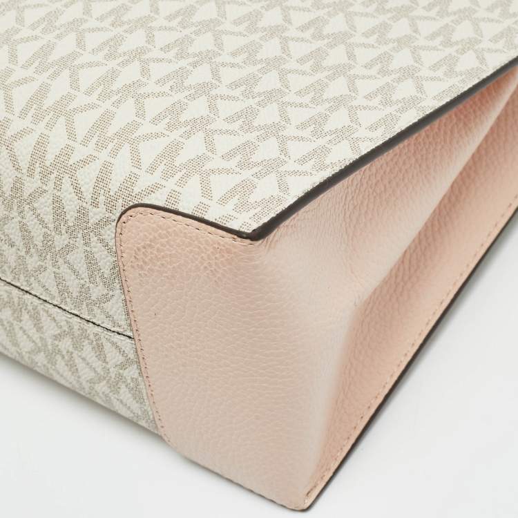 Pre Owned Michael Kors Mercer Mini Light Pink/Beige Signature Coated Canvas and Leather Tote