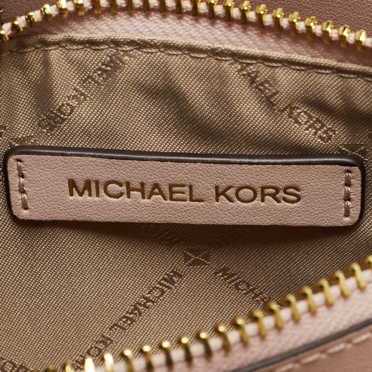 Pre Owned Michael Kors Mercer Mini Light Pink/Beige Signature Coated Canvas and Leather Tote