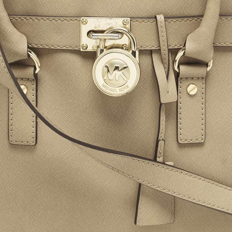 Pre Owned Michael Kors Hamilton North South Large Beige Leather Tote