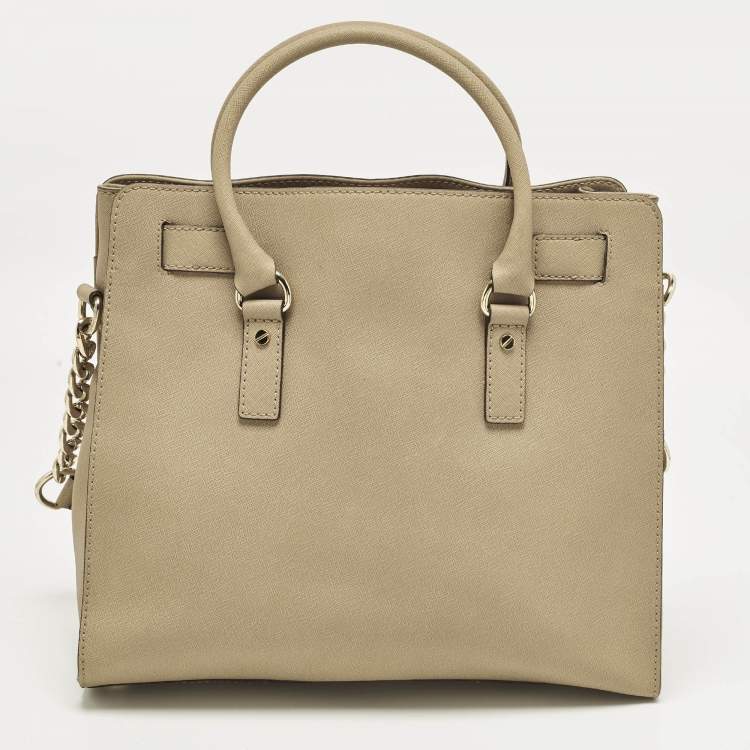 Pre Owned Michael Kors Hamilton North South Large Beige Leather Tote