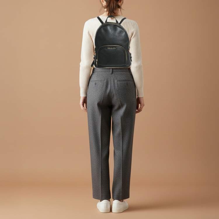 Pre Owned Michael Kors Jaycee Medium Black Leather Backpack