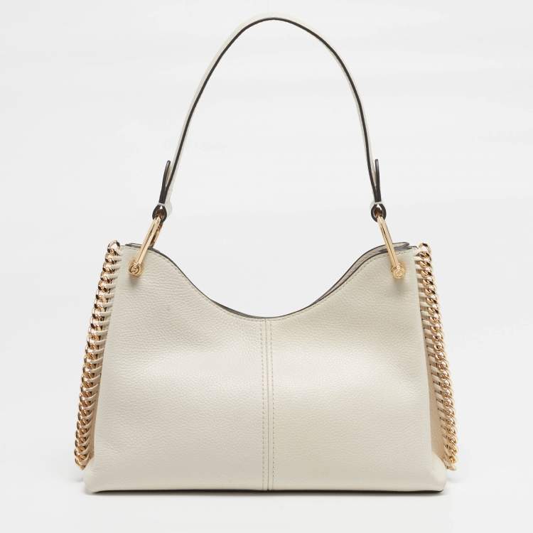 Pre Owned Michael Kors Joan Medium Off White Leather Shoulder Bag