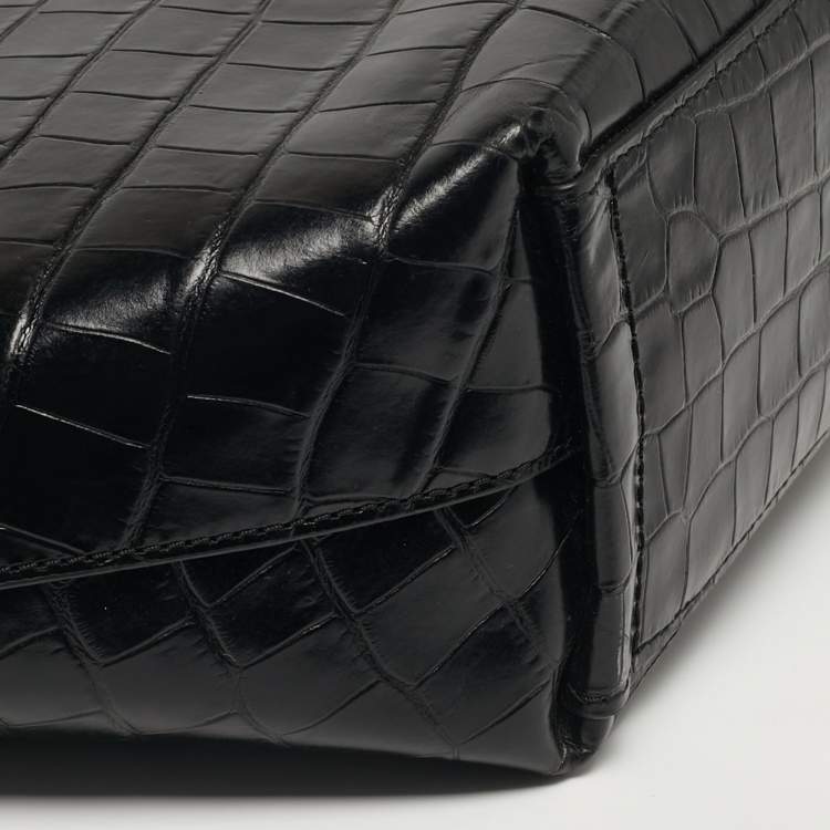 Pre Owned Michael Kors Izzy Black Croc Embossed Leather Tote