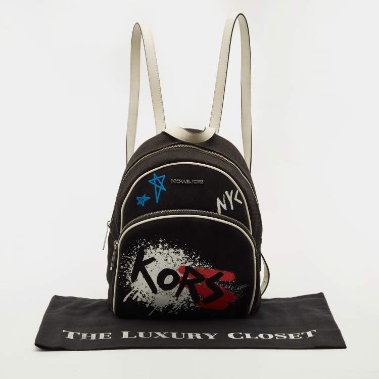 Pre Owned Michael Kors Abbey Small Black/White Canvas Graffiti Backpack