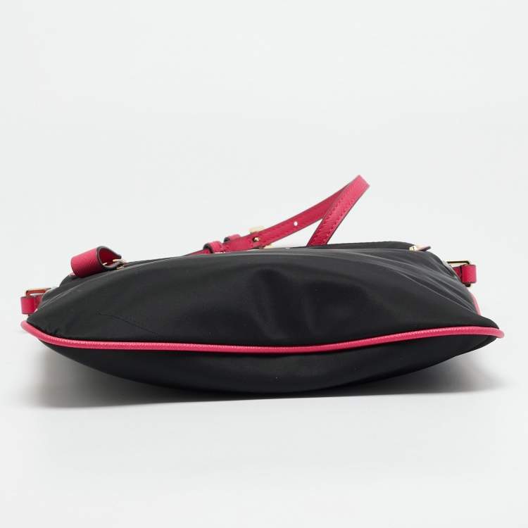 مملوكة مسبقًا Michael Kors Kelsey Large Black/Fuchsia Nylon Crossbody Bag