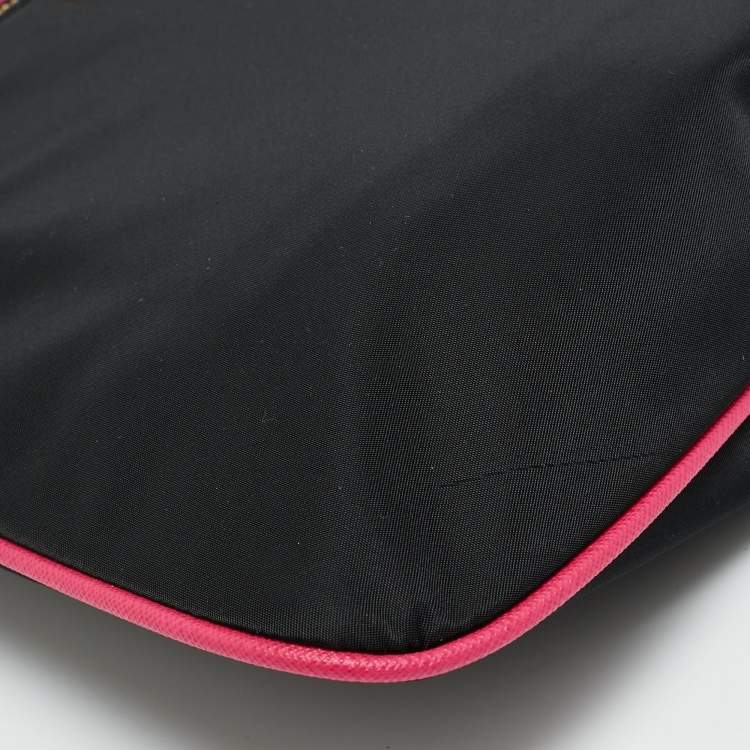 مملوكة مسبقًا Michael Kors Kelsey Large Black/Fuchsia Nylon Crossbody Bag