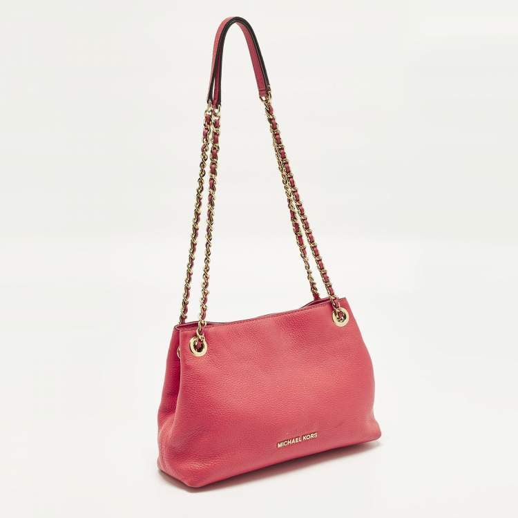 Pre Owned Michael Kors Jet Set Chain Coral Pink Leather Shoulder Bag