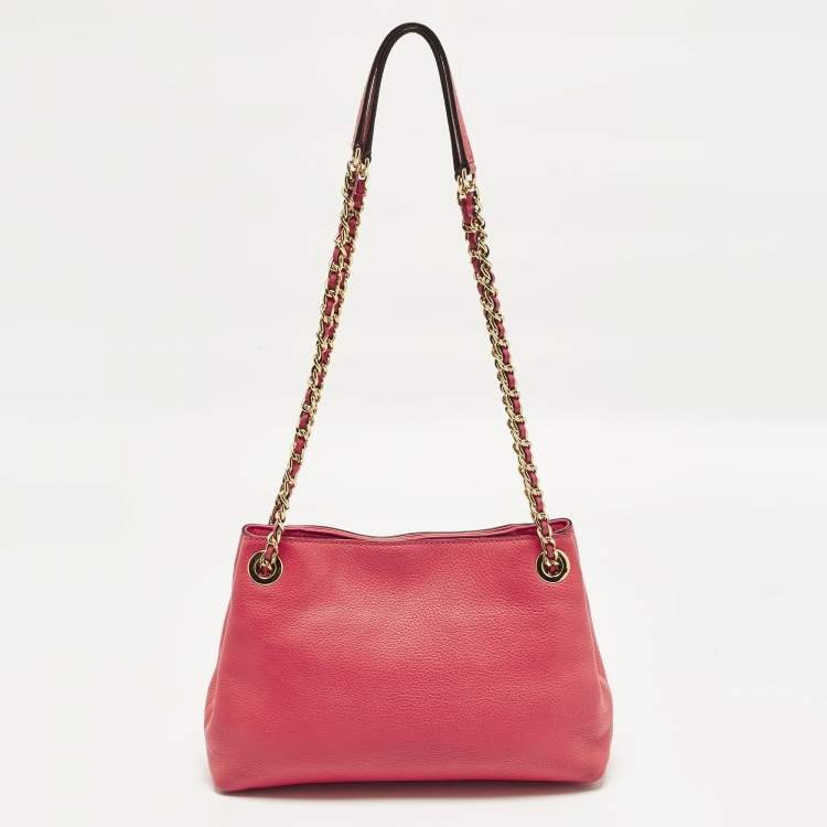 Pre Owned Michael Kors Jet Set Chain Coral Pink Leather Shoulder Bag