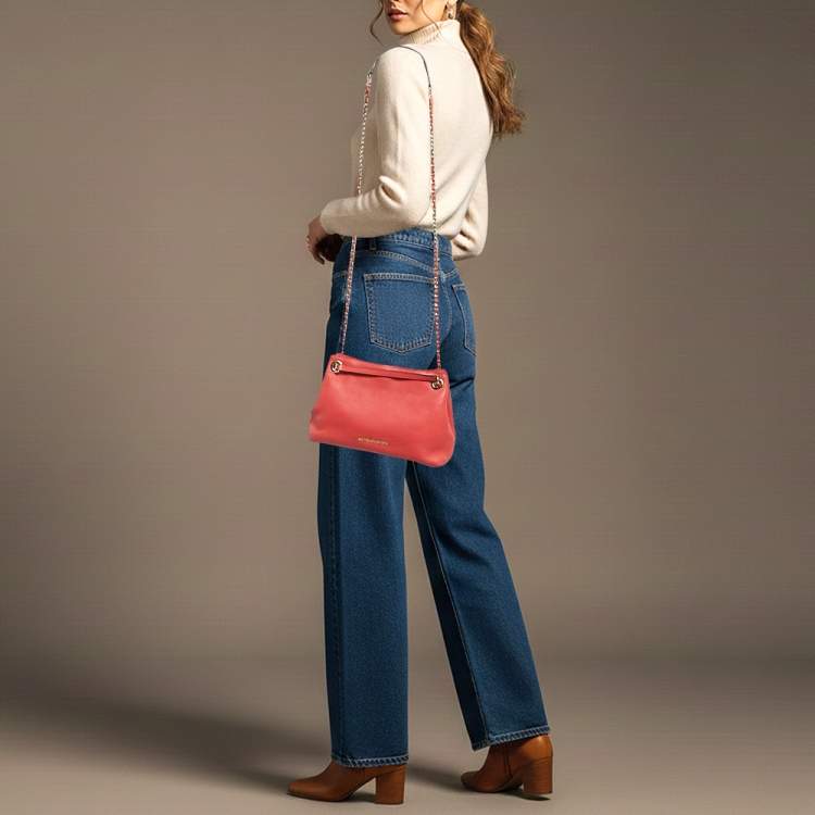 Pre Owned Michael Kors Jet Set Chain Coral Pink Leather Shoulder Bag