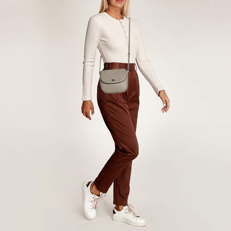 Pre Owned Michael Kors Mott Grey Leather Crossbody Bag