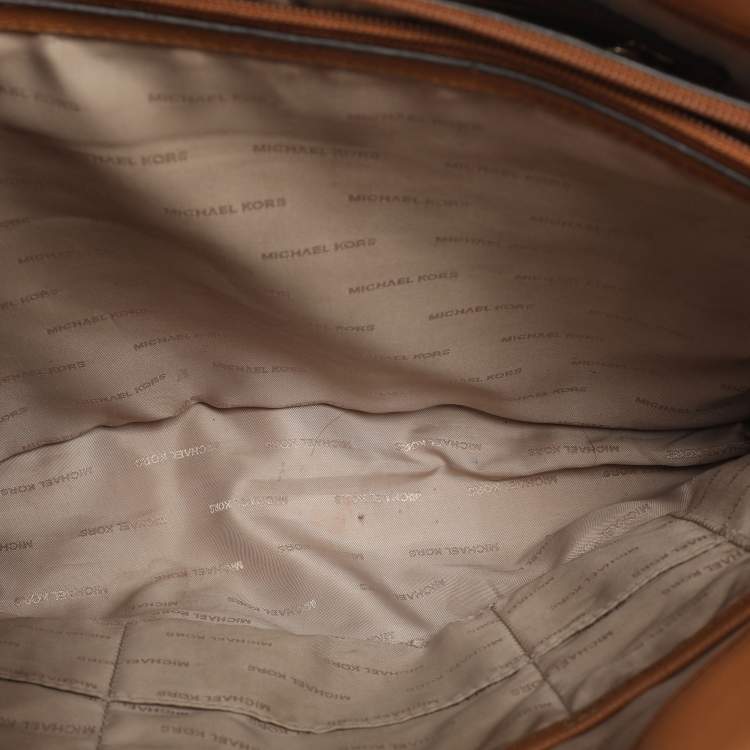 Pre Owned Michael Kors Jet Set Brown Saffiano Leather Snap Pocket Tote