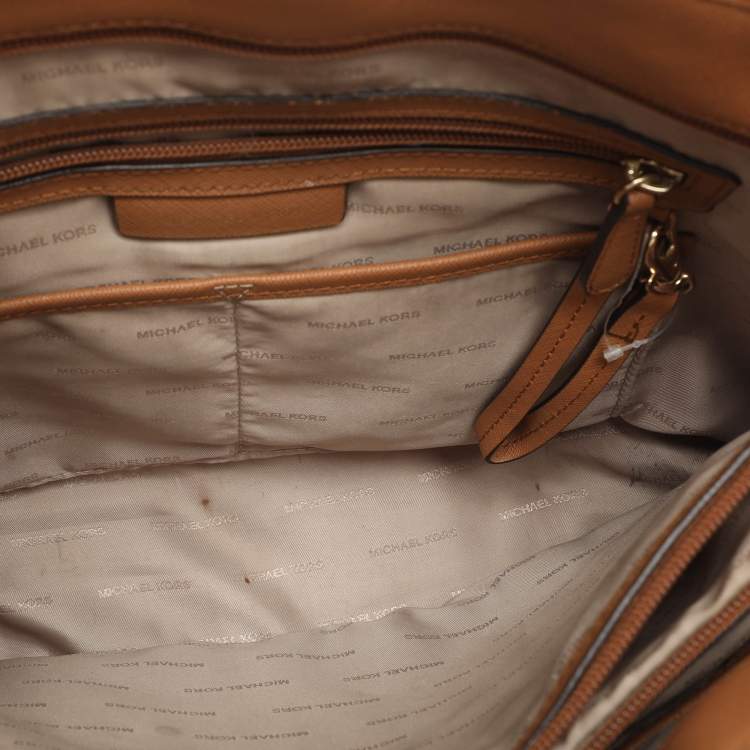 Pre Owned Michael Kors Jet Set Brown Saffiano Leather Snap Pocket Tote