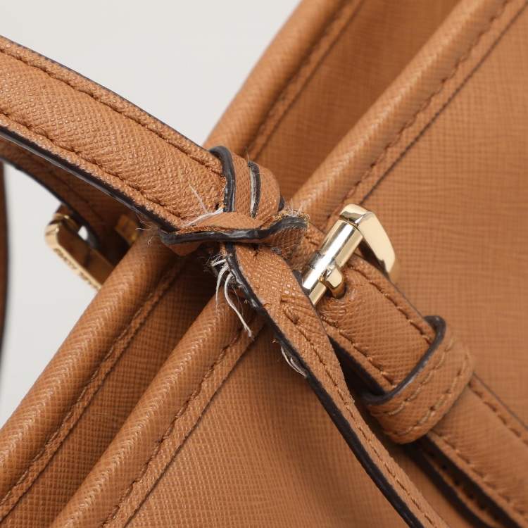 Pre Owned Michael Kors Jet Set Brown Saffiano Leather Snap Pocket Tote