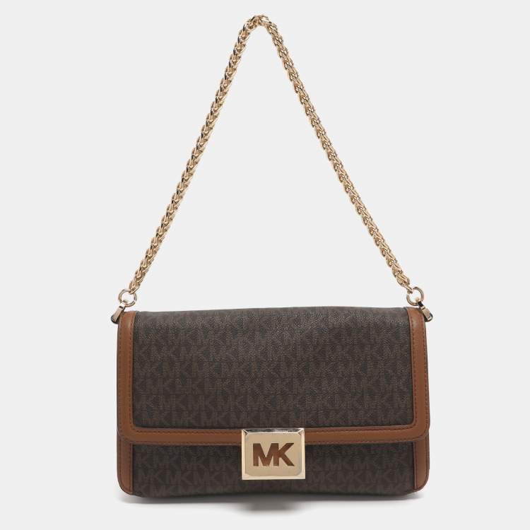Pre Owned Michael Kors Sonia Medium Brown Signature Coated Canvas Shoulder Bag