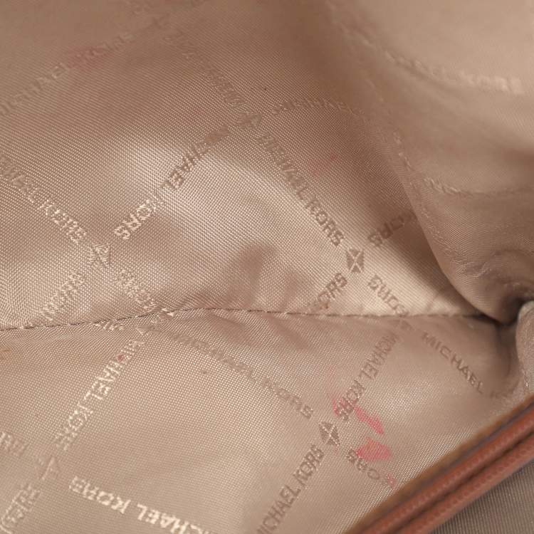 Pre Owned Michael Kors Sonia Medium Brown Signature Coated Canvas Shoulder Bag